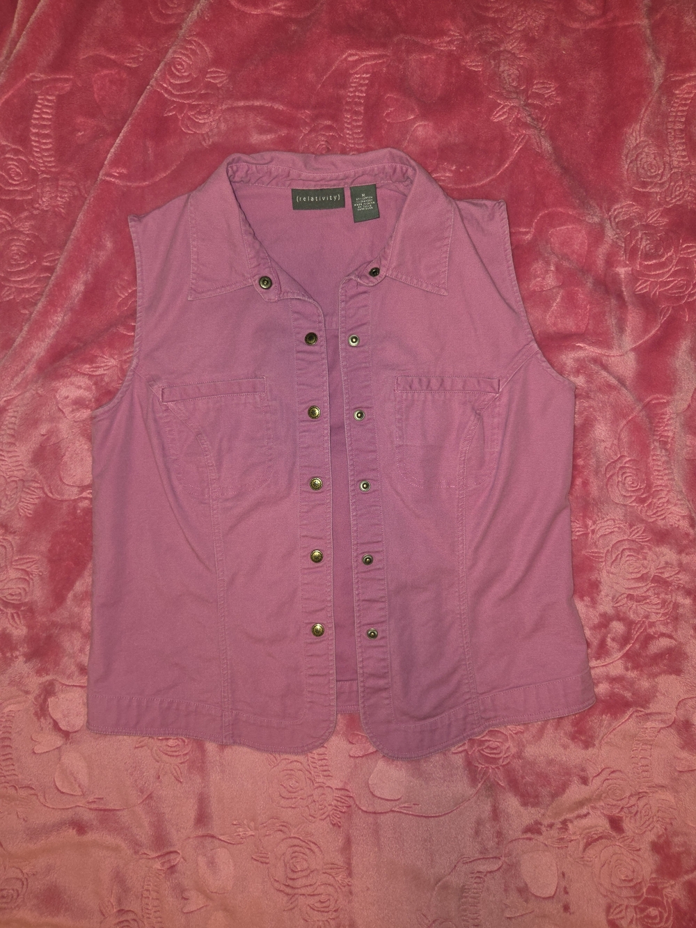 Relativity Sleeveless Button-Front Pink Vest